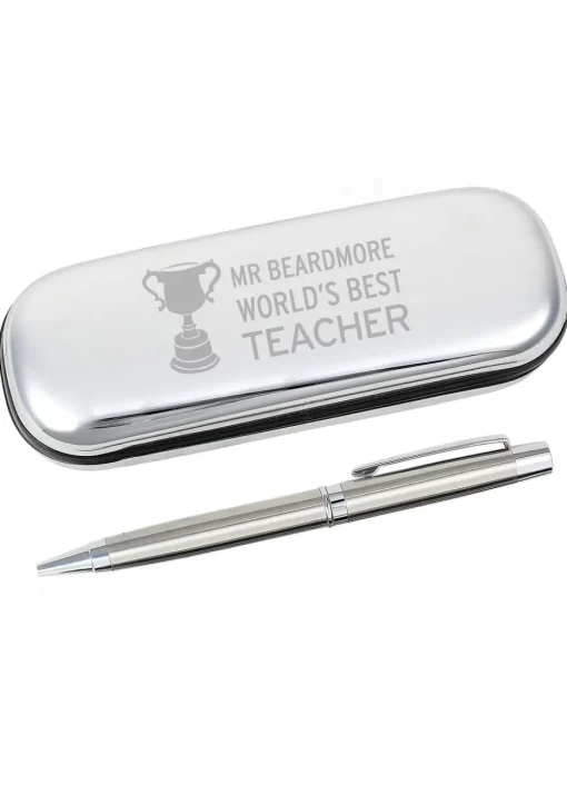Personalised Memento Company Silver Teacher Trophy Pen and Box Set