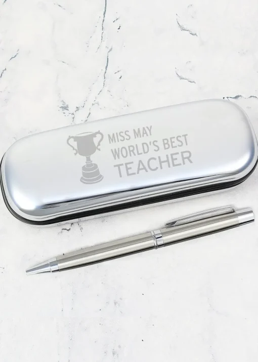 Personalised Memento Company Silver Teacher Trophy Pen and Box Set