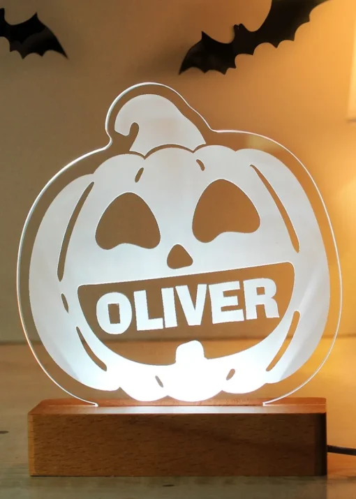 Personalised Memento Company Brown Pumpkin Wooden LED Light