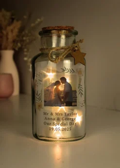 Personalised Memento Company Photo Upload LED Clear Glass Jar
