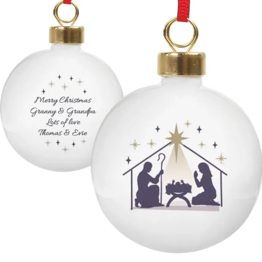 Personalised Memento Company White Nativity Bauble