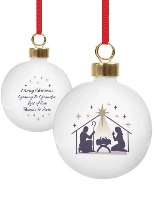 Personalised Memento Company White Nativity Bauble
