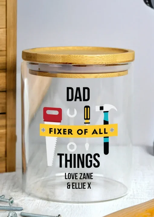Personalised Memento Company Fixer of All Things Clear Storage Jar