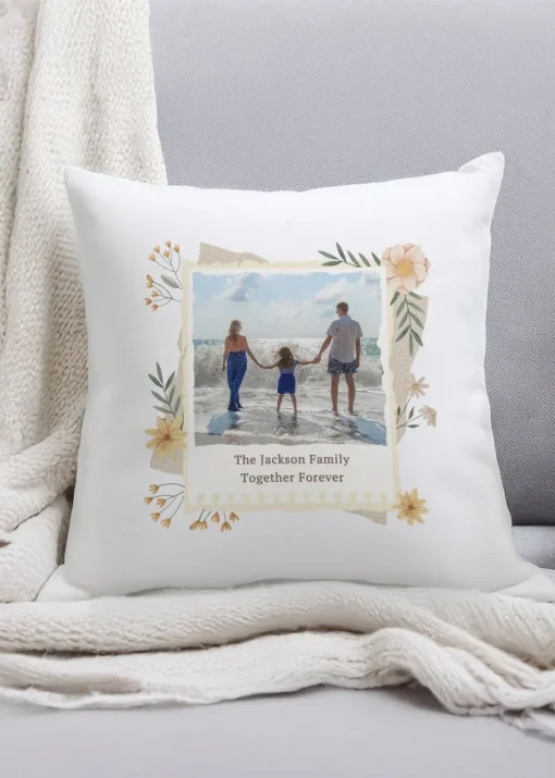 Personalised Memento Company Photo Upload Floral White Cushion & Insert