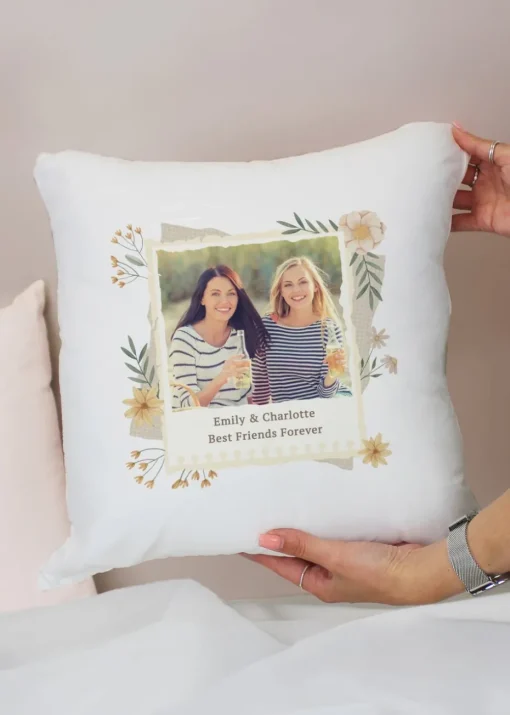 Personalised Memento Company Photo Upload Floral White Cushion & Insert
