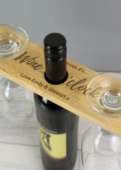 Personalised Memento Company Wood Wine O'clock Wine Glass & Bottle Holder