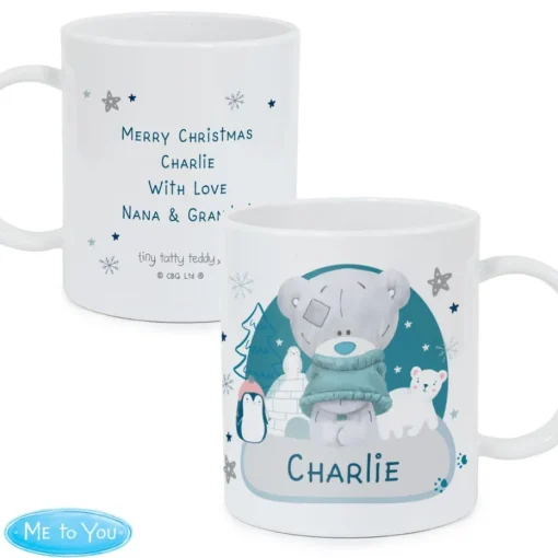Personalised Memento Company White Winter Explorer Tiny Tatty Teddy Plastic Mug