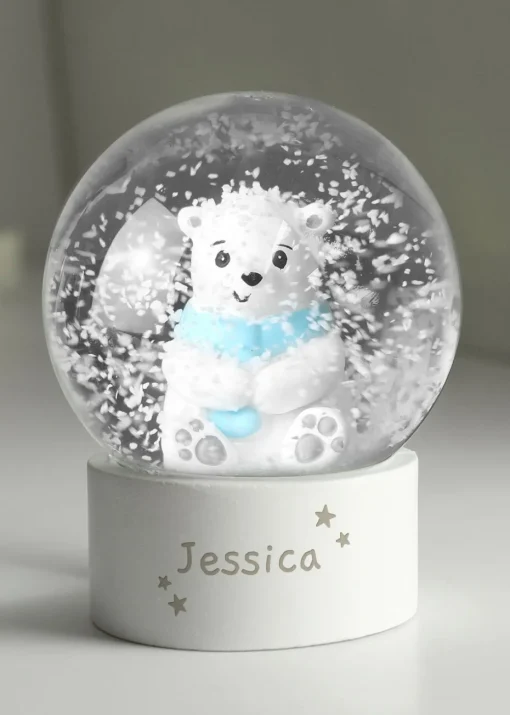 Personalised Memento Company White Polar Bear Any Name Snow Globe