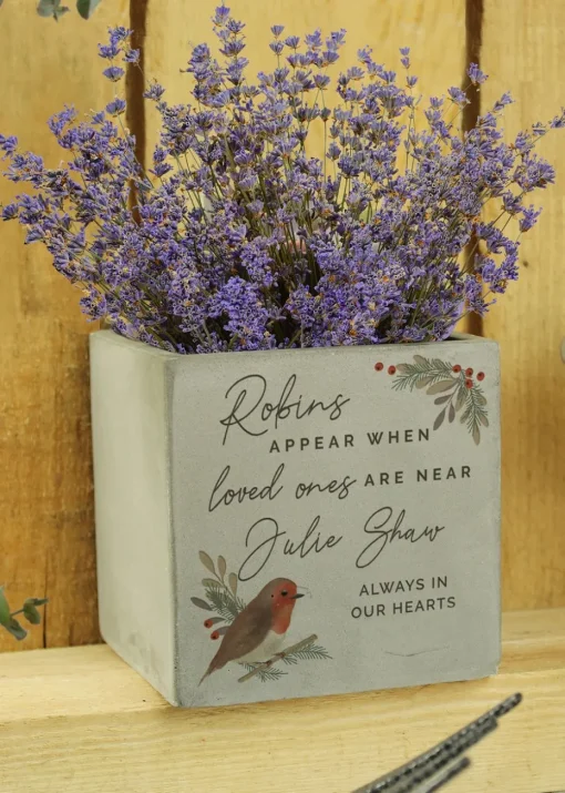 Personalised Memento Company Robin Memorial Grey Concrete Plant Pot