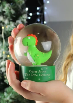 Personalised Memento Company Green Message Dinosaur Glitter Snow Globe