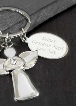 Personalised Memento Company Silver Plated Angel Keyring