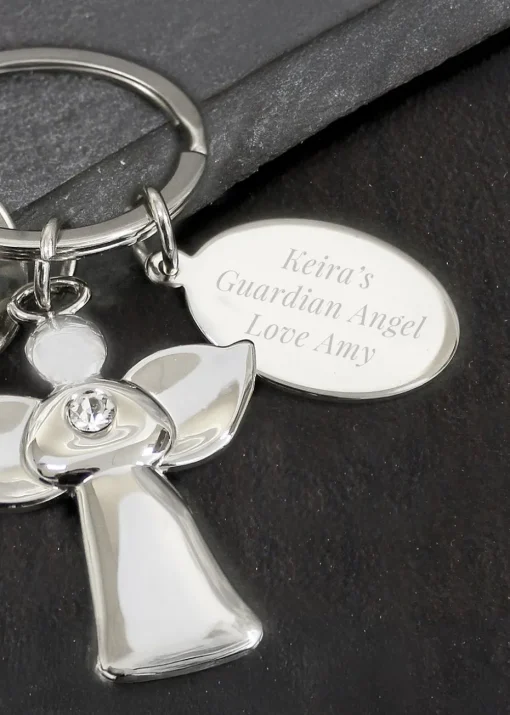 Personalised Memento Company Silver Plated Angel Keyring