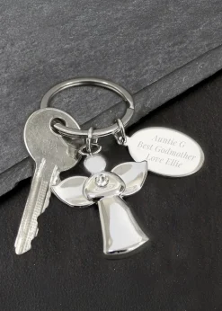 Personalised Memento Company Silver Plated Angel Keyring