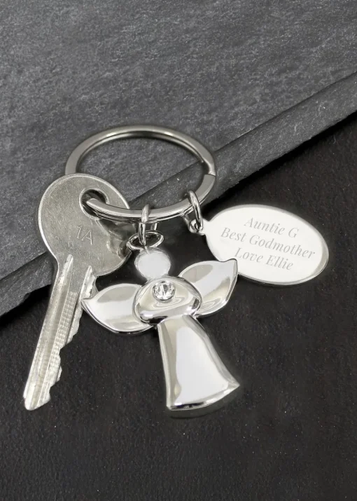 Personalised Memento Company Silver Plated Angel Keyring