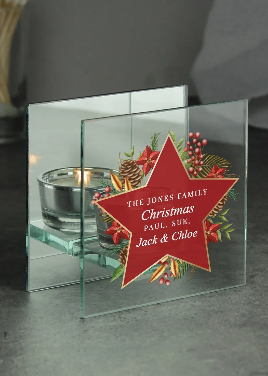 Personalised Memento Company Clear Christmas Glass Tea Light Candle Holder
