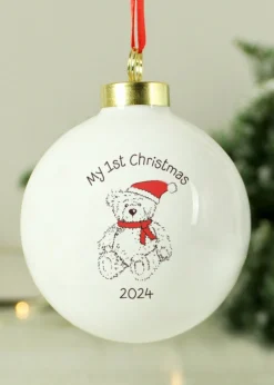 Personalised Memento Company White My 1st Xmas Teddy Bear Bauble