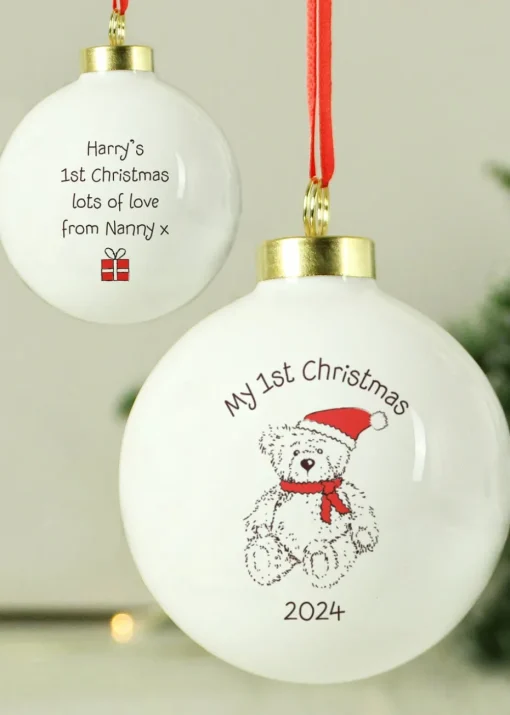 Personalised Memento Company White My 1st Xmas Teddy Bear Bauble