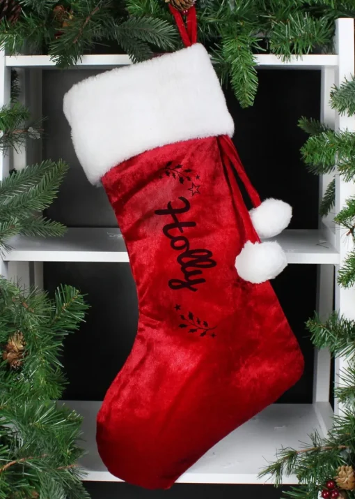 Personalised Memento Company Red Holly Christmas Stocking