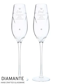 Personalised Memento Company Clear Hand Cut Heart Celebration Pair of Flutes with Gift Box
