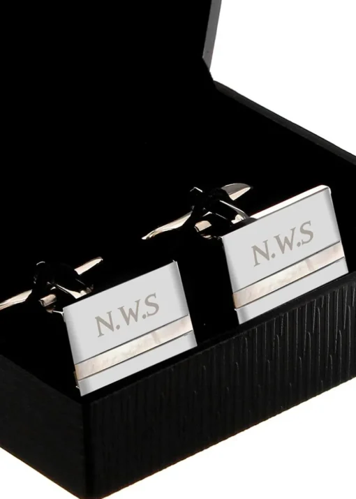 Personalised Memento Company Mother of Pearl Silver Cufflinks