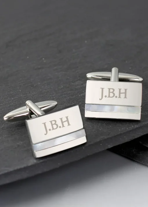 Personalised Memento Company Mother of Pearl Silver Cufflinks