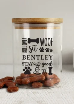 Personalised Memento Company Clear Glass Dog Treat Jar with Bamboo Lid