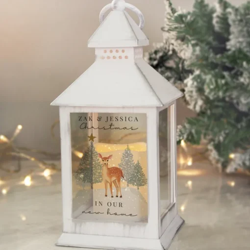 Personalised Memento Company White Christmas Deer White LED Lantern