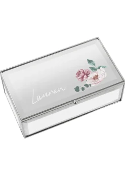 Personalised Memento Company Silver Floral Mirrored Jewellery Box