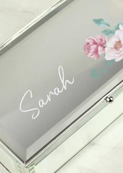 Personalised Memento Company Silver Floral Mirrored Jewellery Box