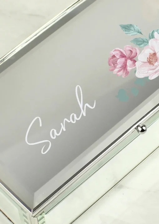 Personalised Memento Company Silver Floral Mirrored Jewellery Box
