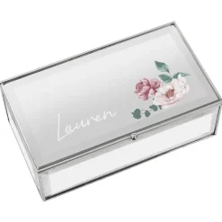 Personalised Memento Company Silver Floral Mirrored Jewellery Box