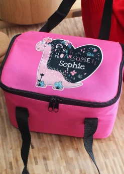 Personalised Memento Company Pink Dinosaur Lunch Bag