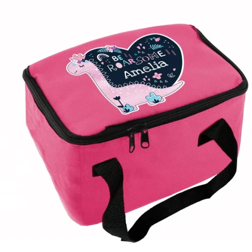 Personalised Memento Company Pink Dinosaur Lunch Bag