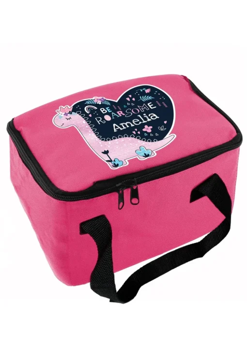 Personalised Memento Company Pink Dinosaur Lunch Bag