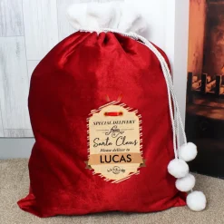Personalised Memento Company Red Special Delivery Luxury Pom Pom Sack