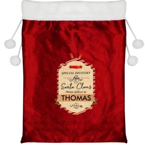 Personalised Memento Company Red Special Delivery Luxury Pom Pom Sack