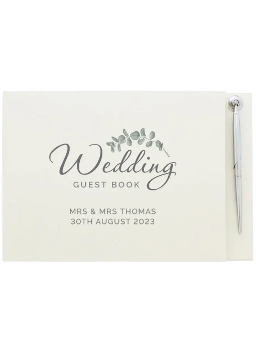 Personalised Memento Company Ivory Botanical Wedding Guest Book & Pen
