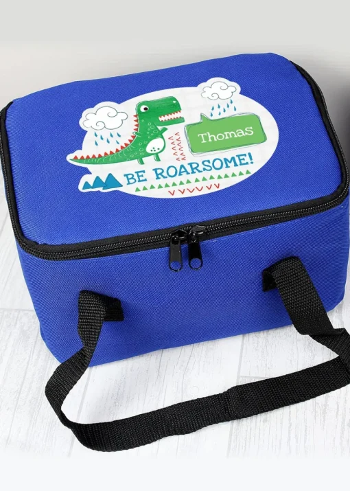 Personalised Memento Company Blue Be Roarsome Dinosaur Lunch Bag