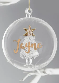 Personalised Memento Company Clear Gold Glitter Name Only Tree Glass Bauble