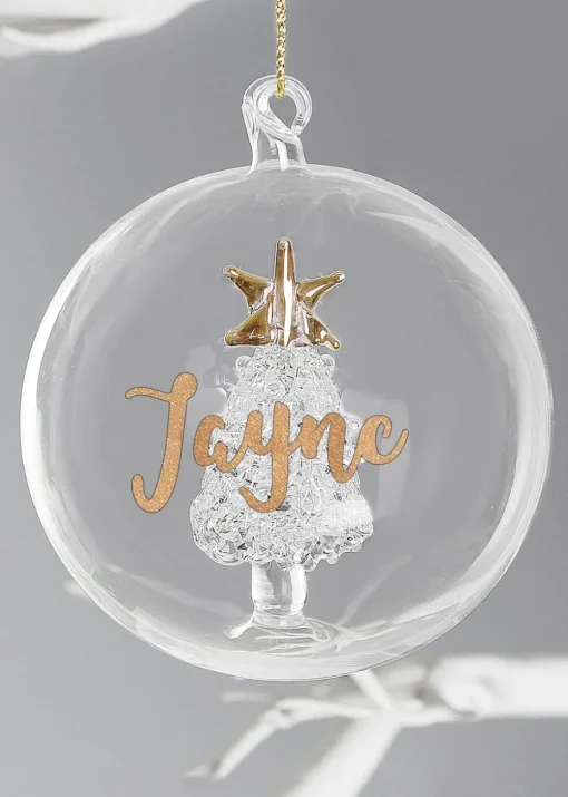 Personalised Memento Company Clear Gold Glitter Name Only Tree Glass Bauble