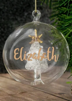 Personalised Memento Company Clear Gold Glitter Name Only Tree Glass Bauble