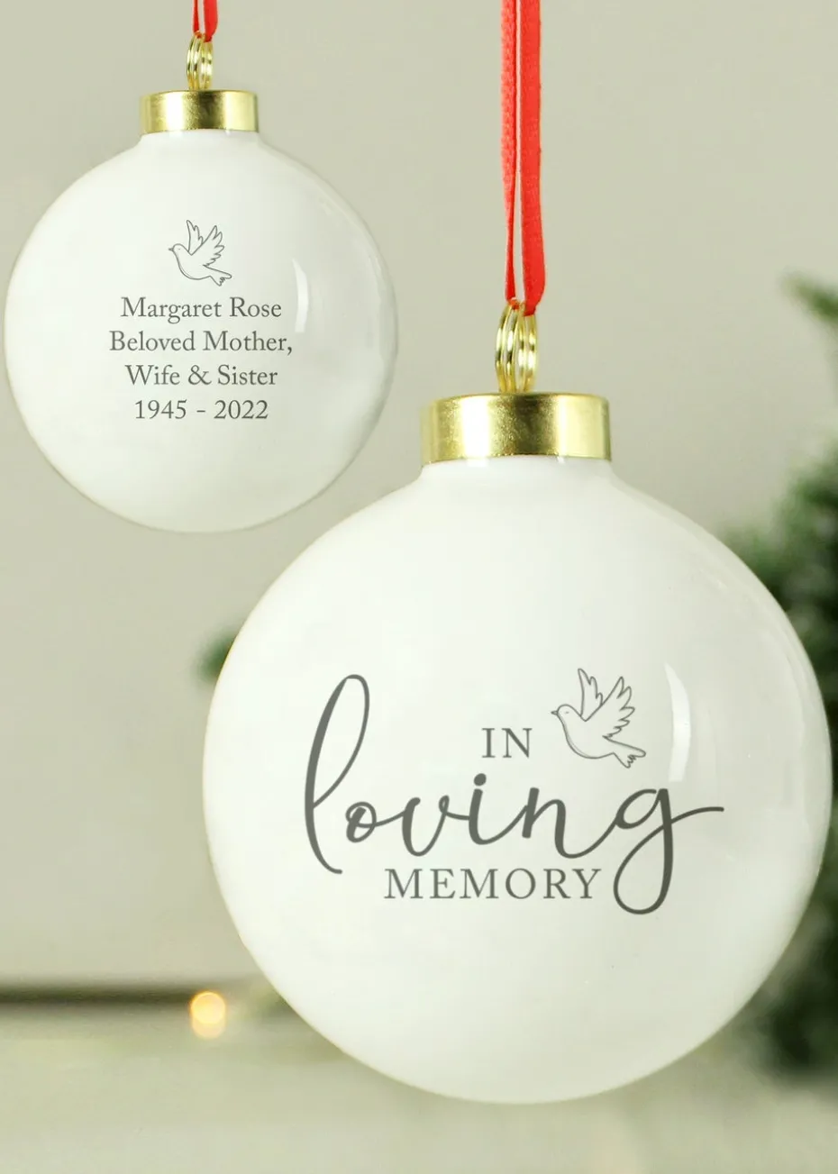 Personalised Memento Company White In Loving Memory Bauble