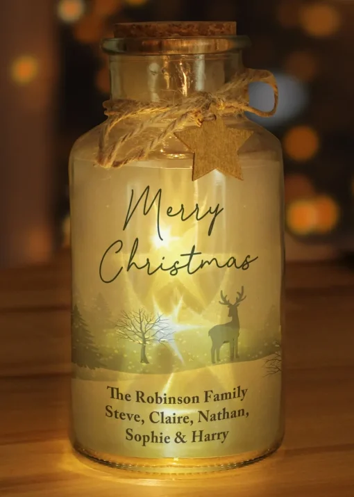 Personalised Memento Company Clear Merry Christmas LED Glass Jar