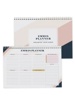 Personalised Memento Company White Free Text Navy & Blush A4 Desk Planner