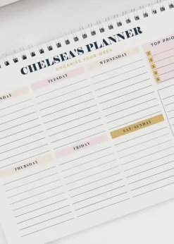Personalised Memento Company White Free Text Navy & Blush A4 Desk Planner
