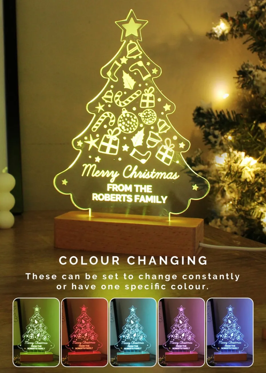 Personalised Memento Company Wood Christmas Tree Based LED Light