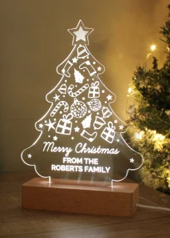 Personalised Memento Company Wood Christmas Tree Based LED Light
