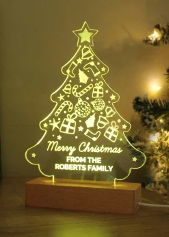 Personalised Memento Company Wood Christmas Tree Based LED Light