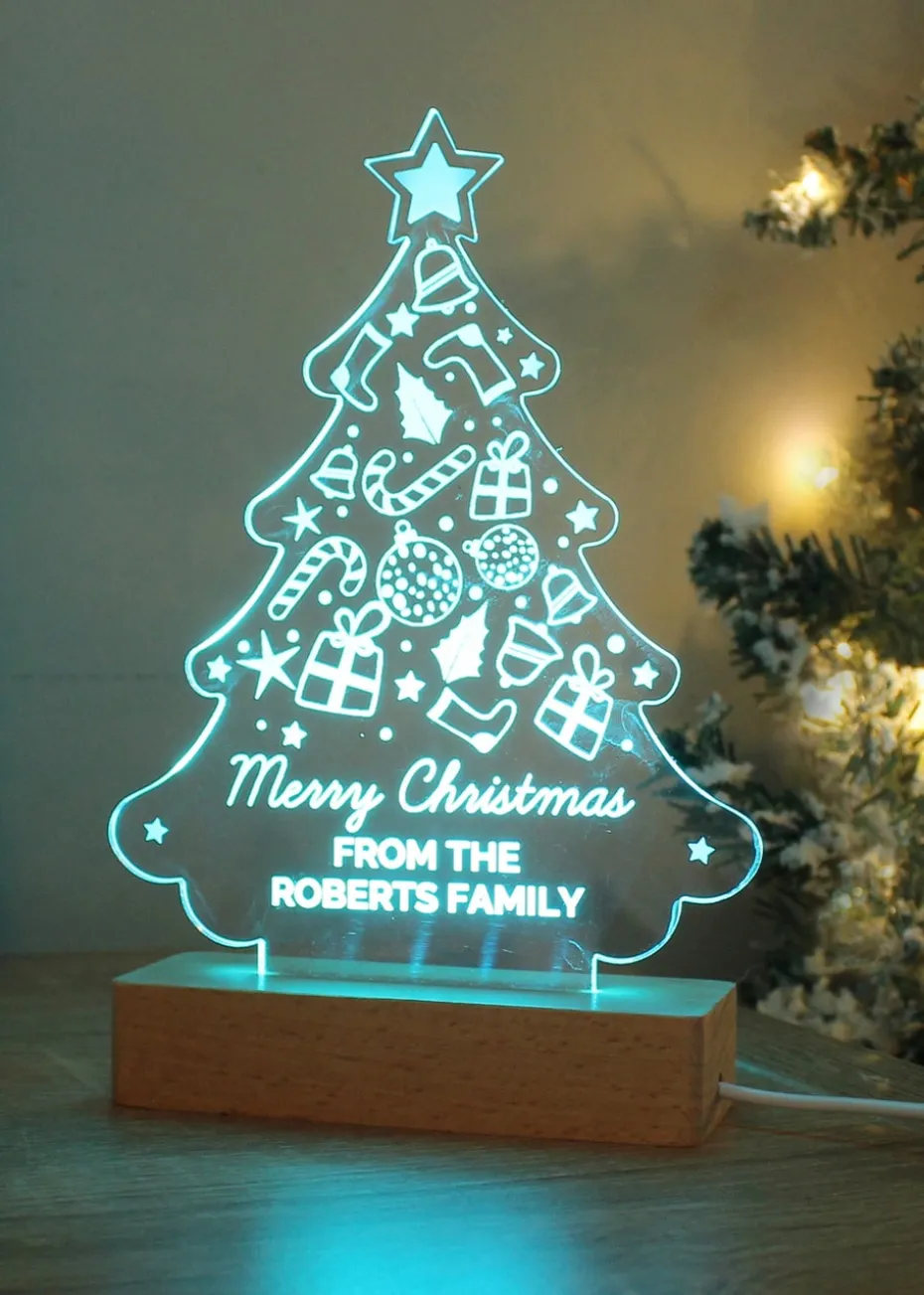 Personalised Memento Company Wood Christmas Tree Based LED Light