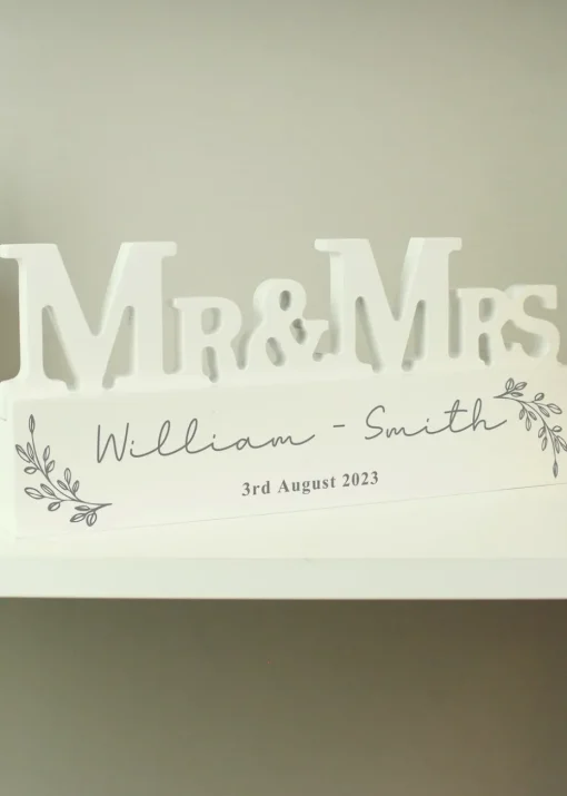 Personalised Memento Company Leaf Wooden Mr & Mrs Ornament